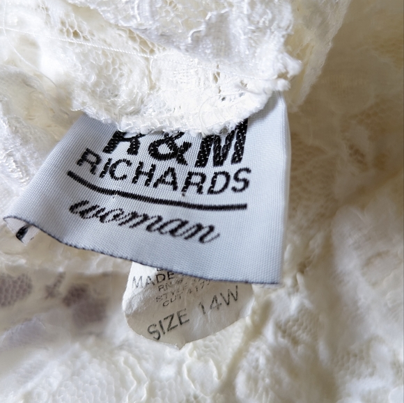 Vintage R&M Richards All Lace Top 14W Ivory Off White Gem Jewel Buttons Sheer 1X - Picture 6 of 6